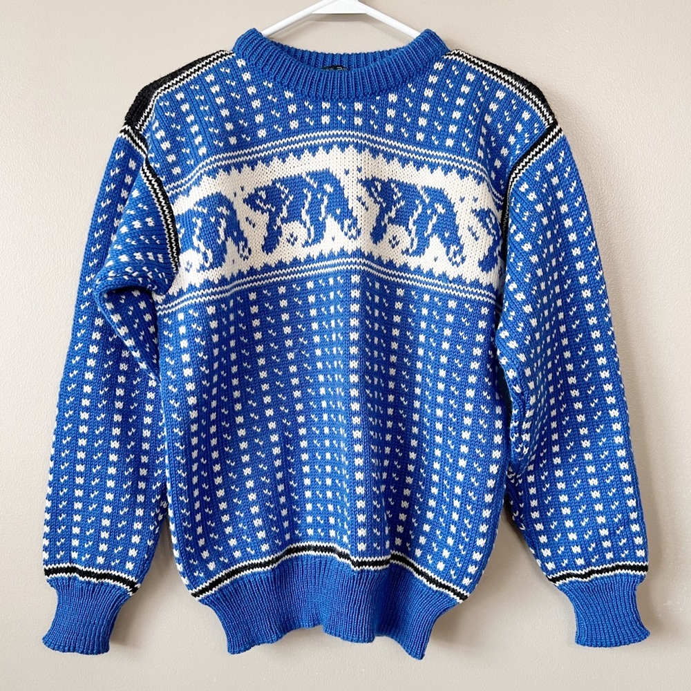Dale of Norway Vintage 90's Bear Fair of Isle Blue Crewneck